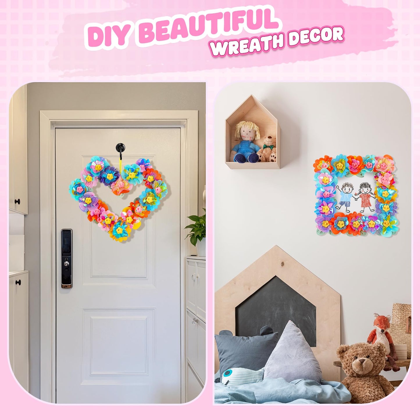 beefunni Flower Bouquet Craft Kits, DIY Arts and Crafts for Kids 4-6-8, Upgrade Wreaths & Colorful Flowers Toys for 4 5 6 7 8+Year Old Girl Birthday Gifts Ideas,Toddler Creative Educational Activities