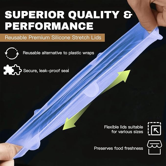 Reusable Silicone Stretch Lids – 18PCS Round & Square Stretchy Food Covers, Airtight & Leakproof, Microwave & Dishwasher Safe Blue