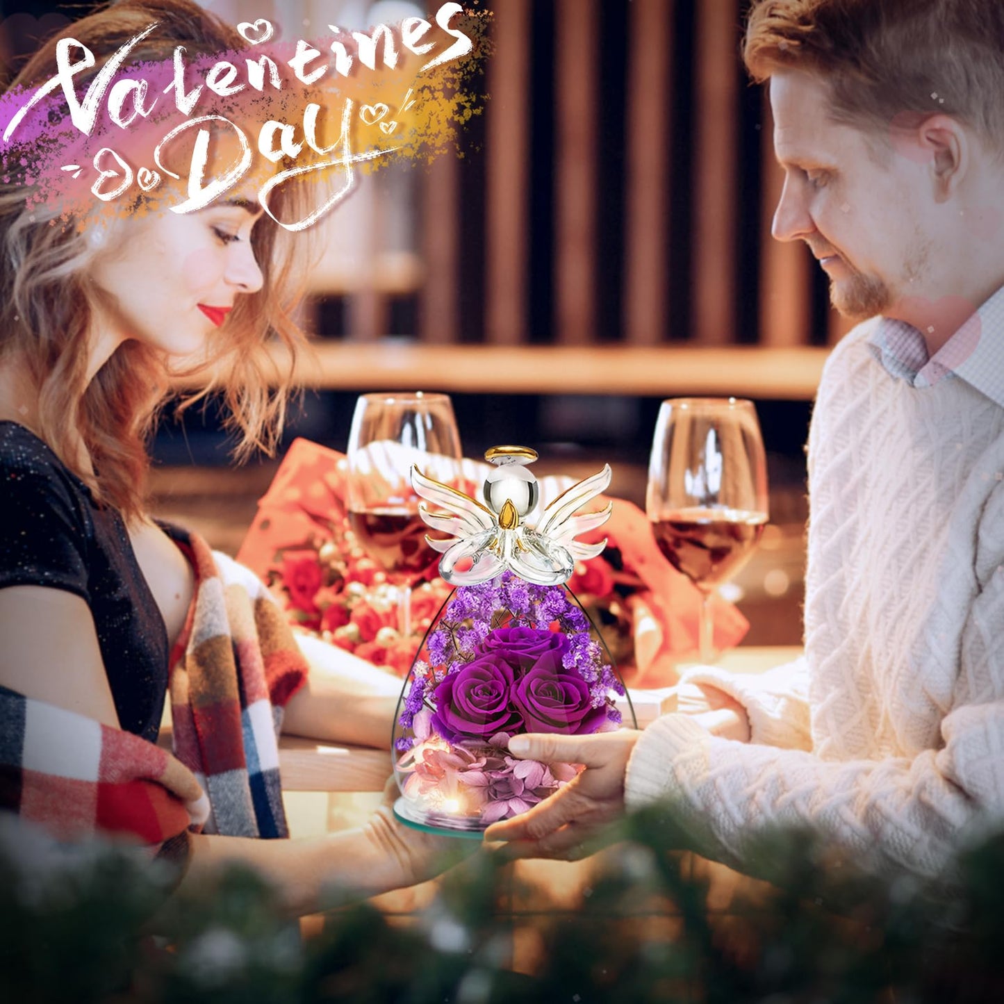 Beferr Birthday Gifts for Women Mom Fresh Flowers for Delivery Prime Forever Preserved Rose in Glass Angel Figurine for Grandma Sister Daughter Wife