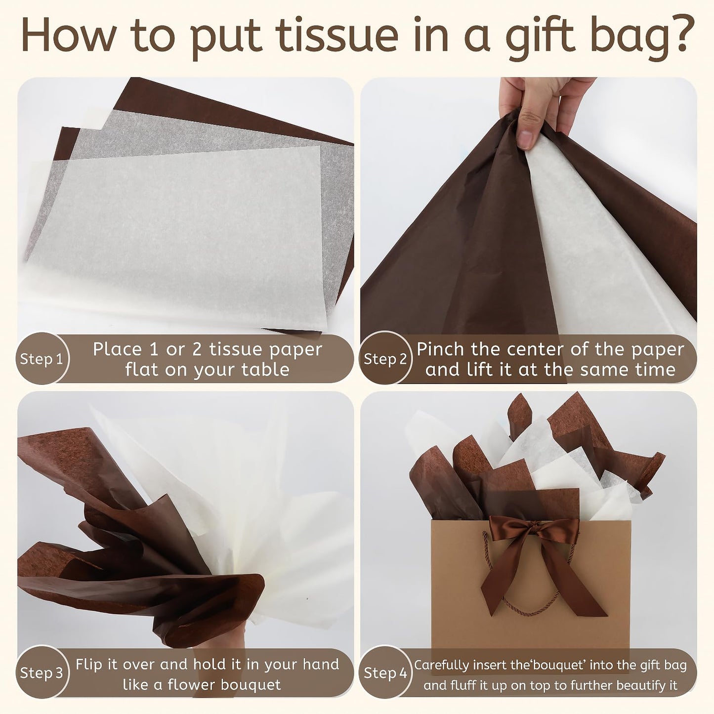 Brown Gift Bags with Handles and Ribbons - 10Pcs Gift Bag with 10 Tissue Paper 10 Greeting Cards, Welcome Gifts Thank You Bags for Birthday, Wedding, Mothers Day, Baby Shower, Bridal Shower, Party (12.6''x9.8''x4'')