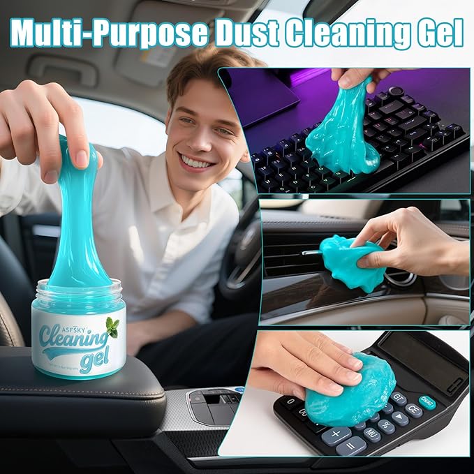 ASFSKY Car Cleaning Gel (Blue,Mint) Cleaning Putty Universal Dust Cleaning Car Interior Cleaner Keyboard Dust Remover Car Slime Gifts for Men Women Girl Christmas Stocking Stuffers（1 Pack）