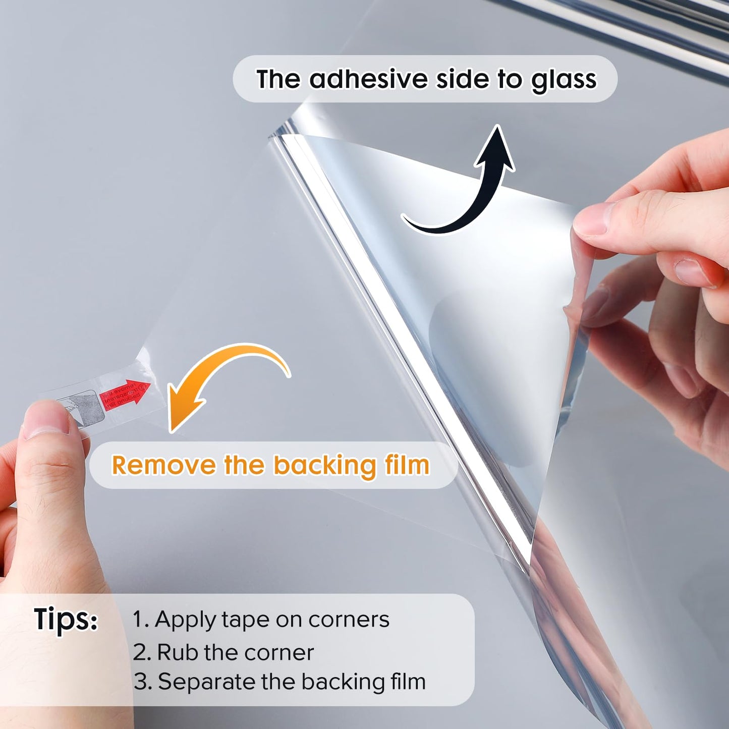 LUTE Daytime Privacy Window Tint - Sun Blocking Anti UV Heat Reflective Mirror Film, Silver, 17.5" x 78.7"