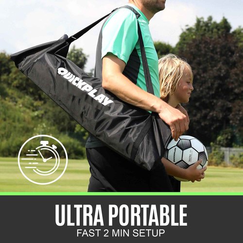 QUICKPLAY Kickster Soccer Goal, 3x5', Ultra Portable, Single Goal, Includes Net and Carry Bag, Alloy Steel, Fiberglass, Black, White