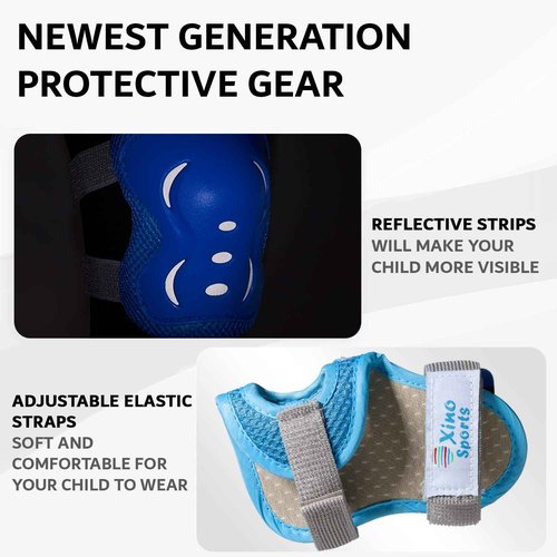 Black Roller Skates (M) + Blue Protective Gear Combo