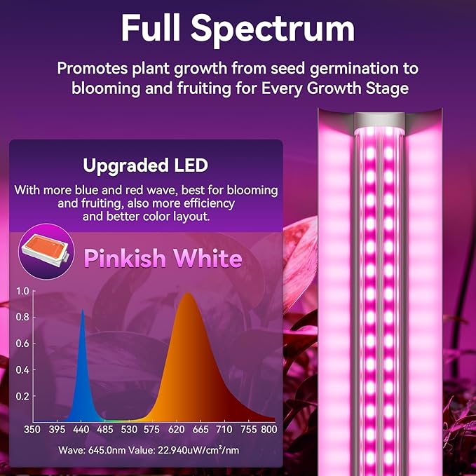 3FT Plant Grow Light, Super Bright Plant Lights for Indoor Growing, Full Spectrum, with ON/Off Switch & Timed Function, Pinkish