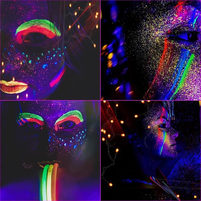 Bowitzki Face and Body Paint Split Cake 50g Body Painting Water Based Eyeliner Graphic Hydra Liner Makeup Glow Fluorescent Color Neon for Halloween Christmas Party Pride (UV rainbow)