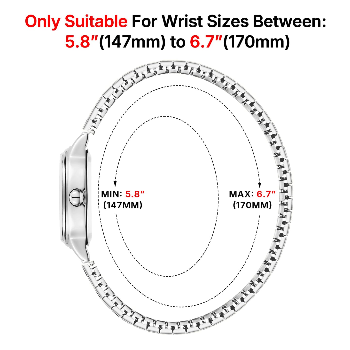 TKIIOER Small Silver Watches for Women, Easy to Read Ladies Analog Watch, 30M Waterproof, Luminous Dial, Stainless Steel Expansion Strap (Silver White)