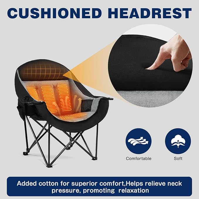 apollo walker Heated Oversized Camping Chair - Extra Wide Heavy Duty Padded Folding Camping Chairs for Adults with Adjustable Heating, Cooling Bag, Side Pocket, Cup Holder and Carry Bag