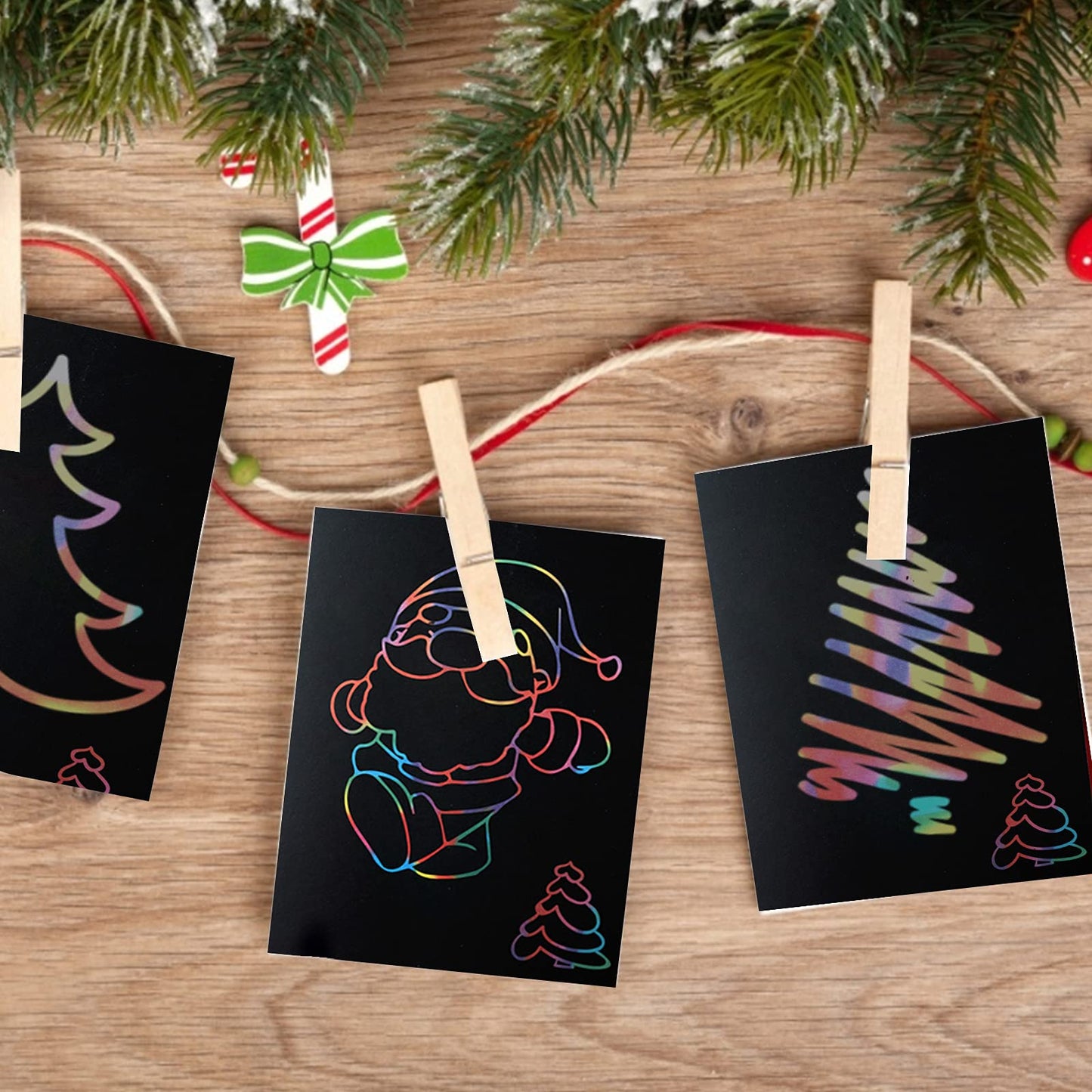 ZEAYEA 200 Pcs Scratch Paper Art Set, Scratch Off Magic Paper with 10 Stylus, 8 Stencils, Black Scratch Notes for Boys and Girls DIY Crafts Christmas Birthday Gift Cards