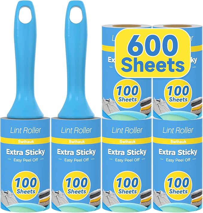 Swihauk 600 Sheets Extra Sticky Lint Rollers for Pet Hair, Easy Spiral Tear Lint Roller for Clothes with Ergonomic Handle,...