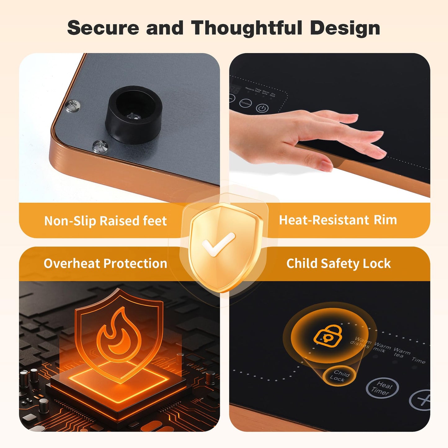 WARMOUNTS Electric Warming Tray (40''×14''), Temperature Control Food Warmers for Buffets Party with Touch-sensitive Buttons and Timer, Full Surface Tempered Glass Top Heating Food Warming Tray