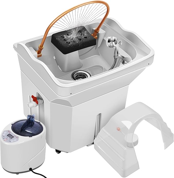 Head Spa Equipment with 60L Water Storage Tank, All-in-One 3-Mode Waterfall & Warm Steam Hair Wash Sink for Scalp Care & Relaxation