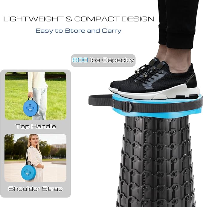KOKSRY Upgraded 18-Inch Collapsible Stool with Cushion, 800lbs Capacity, Heavy Duty Yet Lightweight, Taller Portable Retractable Folding Stool for Adults for Camping, Fishing, Hiking, Travel, BBQ