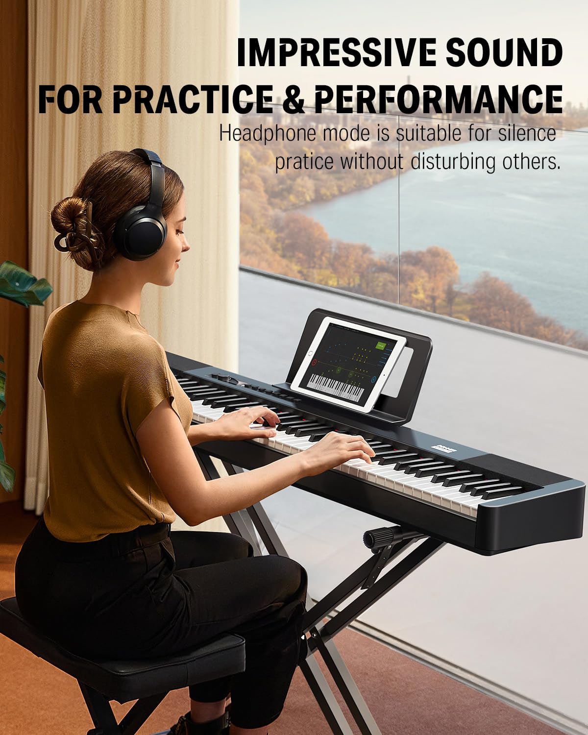 Donner DEP-20 Lite Digital Piano 88 Key Weighted Keyboard Full Size, Portable Electric Piano Set with Stand, Sustain Pedal and Keyboard Stickers, Gifts for Beginners Adults Teens