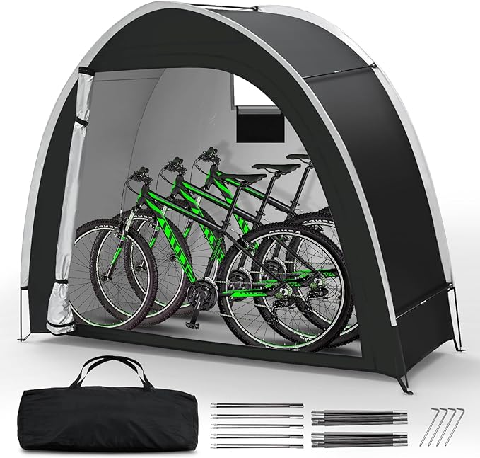 Bike Storage Tent for Outdoor, 2-3 Bike Capacity with Extra Top Space, PU5000 Waterproof 210D Oxford Fabric with Taped Sea...