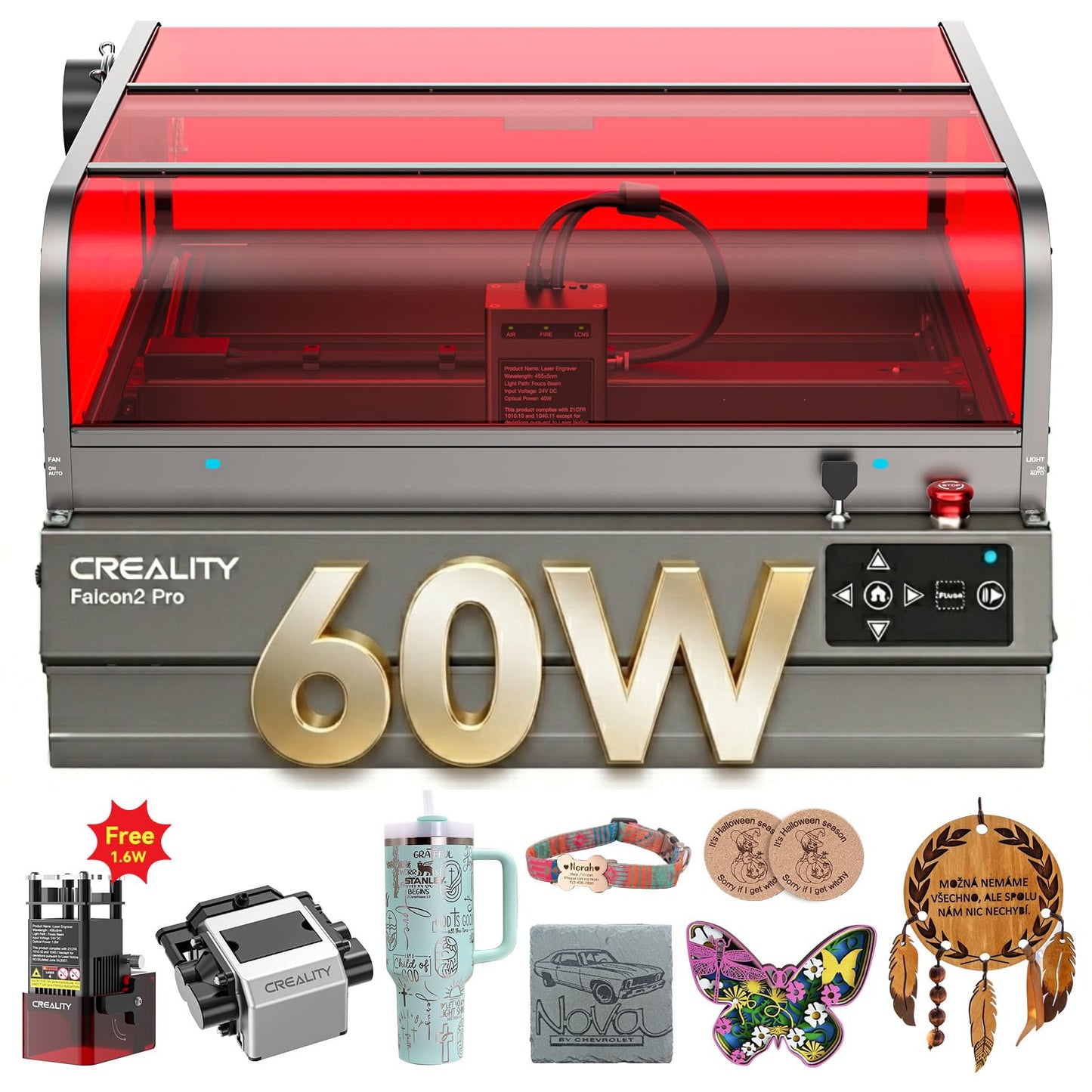 Creality Falcon2 Pro 60W Laser Engraver-Desktop Diode 240000mW Output with Integrated Enclosure, Camera&Air Assist for Batch Process, 700mm/s, Laser Cutter and Engraver Machine for Wood/Acrylic