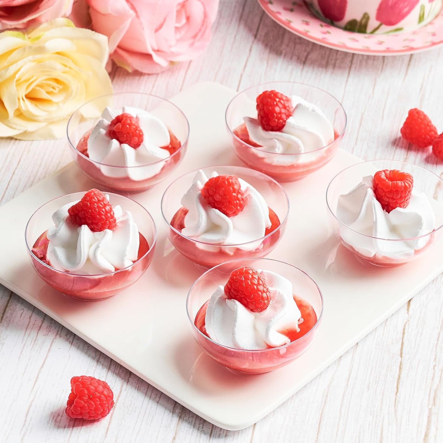 Qeirudu 50 Pack 3 oz Mini Dessert Cups with Spoons, Clear Small Round Party Serving Bowls for Yogurt Parfait Fruit Mousses Appetizer Ice Creams