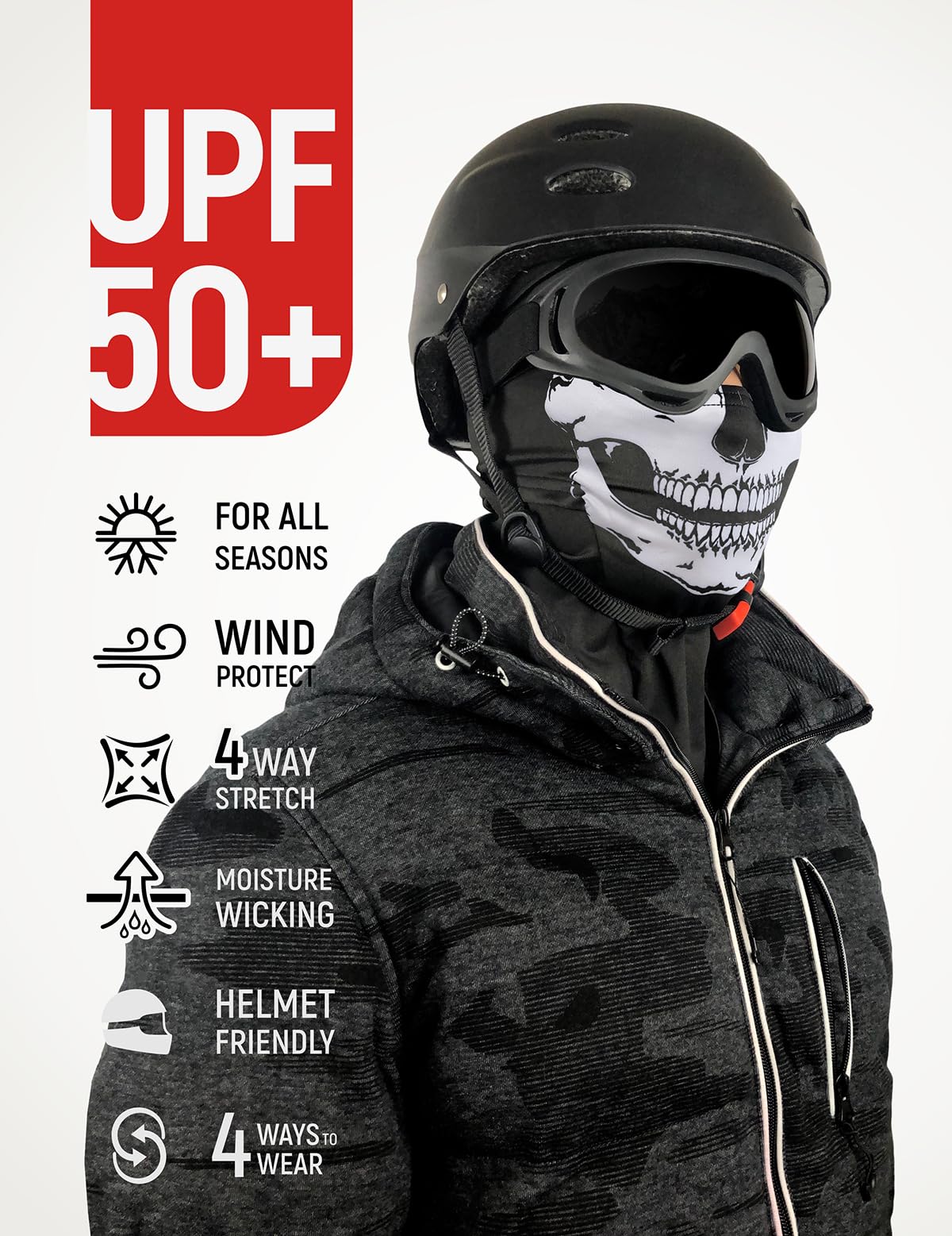 GOT Sports UPF 50+ Balaclava Ski Mask - Windproof Balaclava for Cold Weather Men Women - Snowboard, Motorcycle Sheisty Mask (Skull)