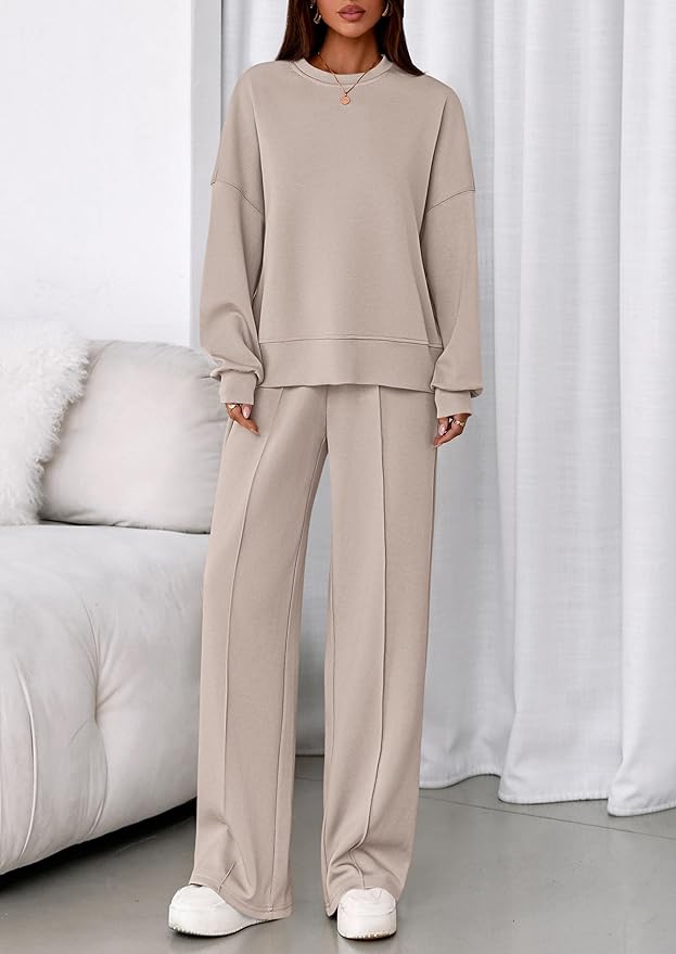 PRETTYGARDEN 2 Piece Sets For Women Fall Trendy Long Sleeve Sweatshirt Wide Leg Pants Loungewear Set Matching Sweatsuit