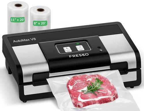 Fully Automatic Vacuum Sealer, 95Kpa Powerful Food Vacuum Sealer Machine, Auto Dry-Wet Detection | Bag Cutter | 2 Rolls Bags | Effortless Operation, Silver - Black