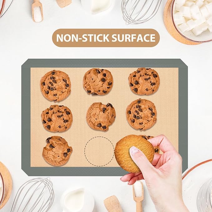 Silicone Baking Mat, Baking Sheets Non Stick, Silicone Mats for Baking, 3 Pcs for Cookies, Bread and Pastry, Baking Supplies for Oven, Grey