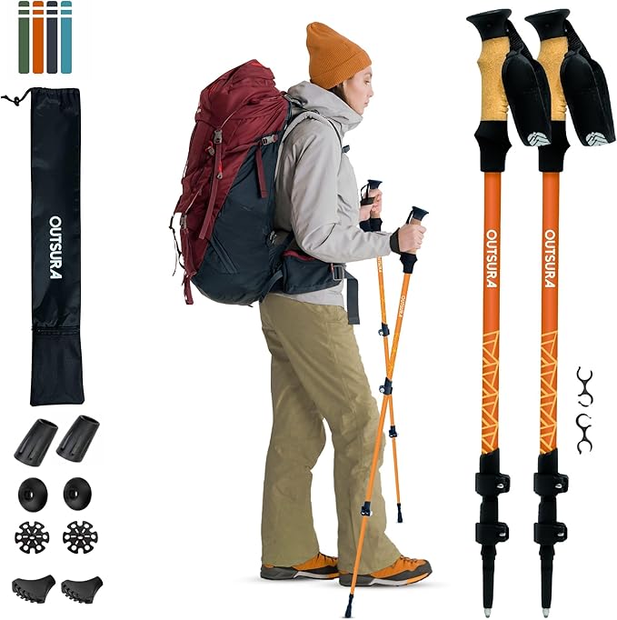 Outsura Carbon Fiber Hiking Stick 2 Pack – Professional Grade, Collapsible Trekking & Walking Sticks for Hiking