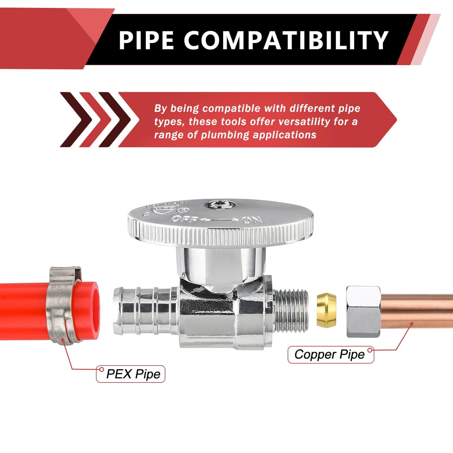 (Pack of 10) EFIELD 1/4 Turn Straight Stop Valve 3/8" OD Compression X 1/2" Crimp Barb Pex Chrome Plated Brass,(VALVE085-10PCS)