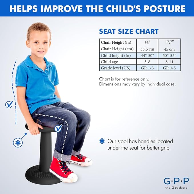 Gpack-pro Kids Wobble Stool 2-Pack – Improves Focus Attention – Non-Slip Base - Wiggle Chair Active Flexible Seating for Preschool Kindergarten Elementary School 17.7-Inch High (Black)