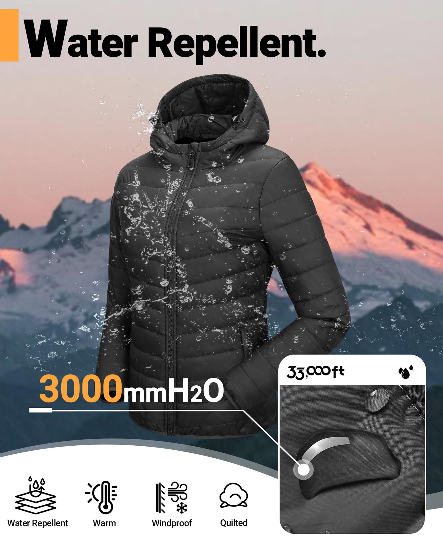 33,000ft Women's Hooded Packable Puffer Jacket Lightweight Warm Puffy Quilted Winter Coat