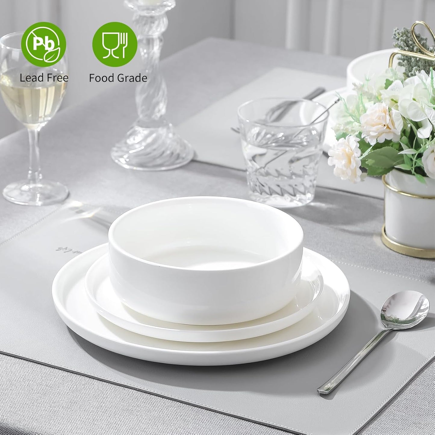Plates and Bowls Sets,12 Pieces Porcelain Dinnerware Sets, White Ceramic Dishes Set for 4, Dishware Sets, Microwave and Dishwasher Safe, Scratch Resistant, Dining Ware Service for 4