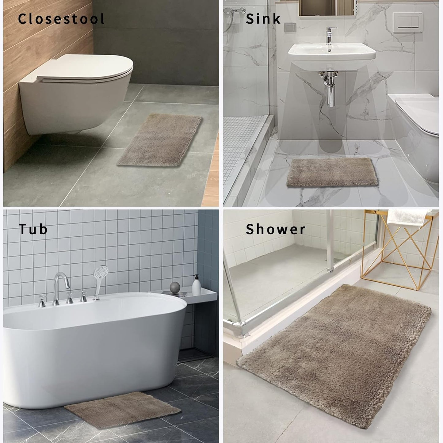 FIFU Bathroom Rugs 20" W x 32" L, Bath Mat for Bathroom, Bedroom, Laundry Room & Kitchen, Non-Slip Rubber Latex Backing, Extra Soft and Absorbent Microfiber Carpet, Machine Washable Rug, Beige