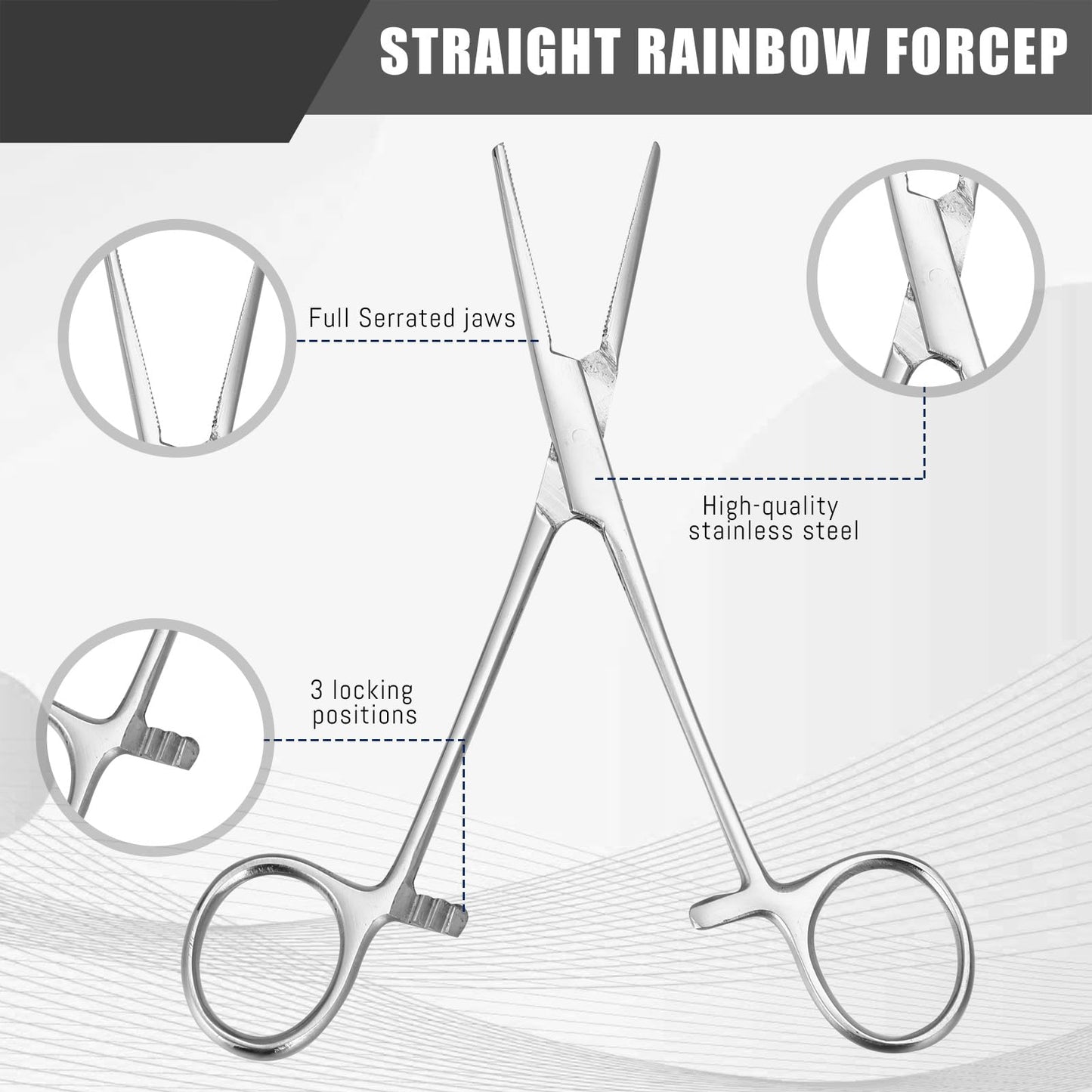 BBTO Hemostat Curved and Straight Hemostat Forceps Piercing Pliers Forceps, Stainless Steel Straight and Curved Pliers, Fishing Tweezer(Silver,2 Pcs)