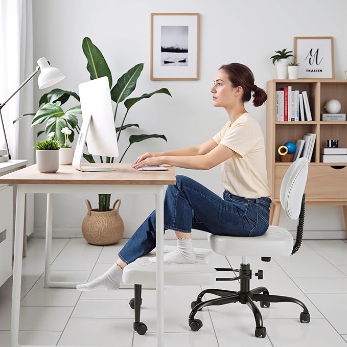 Homall Ergonomic Cross Legged Office Desk Chair with Wheels, 360° Swivel and Adjustable Height for Meditation and ADHD,Criss Cross Kneeling Chair with Lumbar Support (Leather, White)