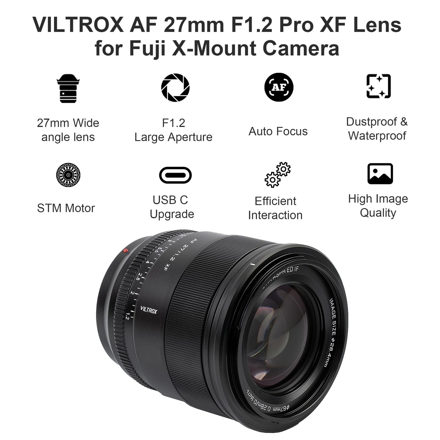 VILTROX AF 27mm F1.2 Pro XF Lens for Fujifilm X-H2S X-H2 X-T5 X-T4 X-T3 X-S20 X-T30 II X-T200 Mirrorless Cameras