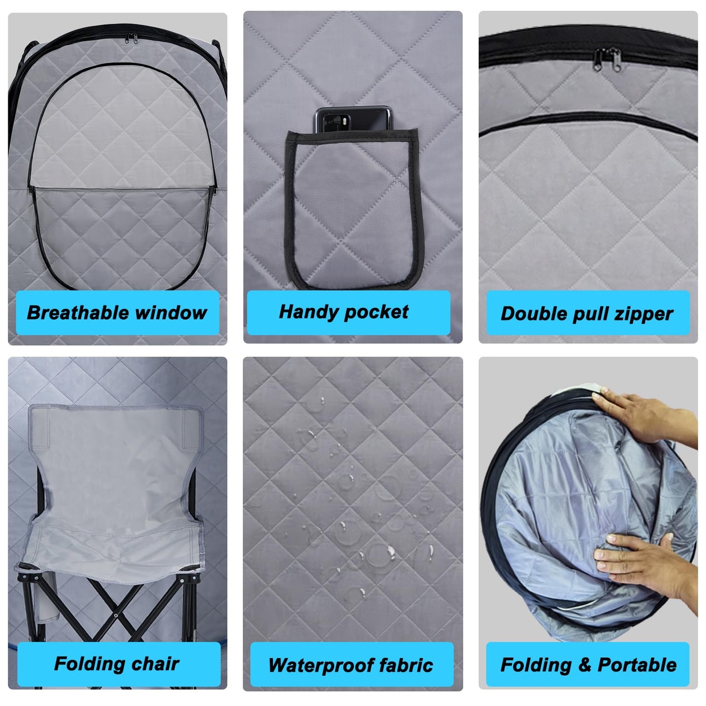 Wizzisauna Foldable Portable Steam Sauna, Personal Sauna Tent for Home SPA with 1000w 2.2L Steamer, Folding Chair, Remote Control, Gray
