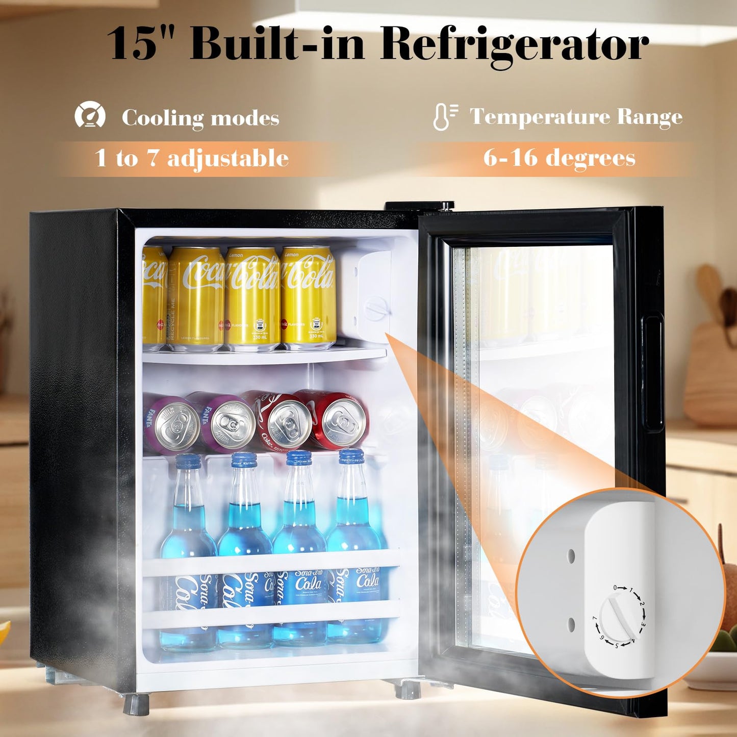 AMERLIFE 47" Farmhouse Coffee Bar Cabinet with 15" Refrigerator & Wine Rack & Glass Holder, Wine Cabinet with Storage Drawers & Open Shelves, Sideboard Buffet Cabinet for Dinging Room, Living Room
