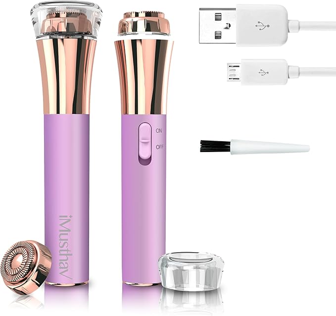 Facial Hair Remover for Women Painless Flawless Electric Razor Epilator Trimmer Shaver with 18K Gold-Plated, 16mm Dual Ring Floating Head, USB Rechargeable, 360° LED for Face Lip Hair Removal