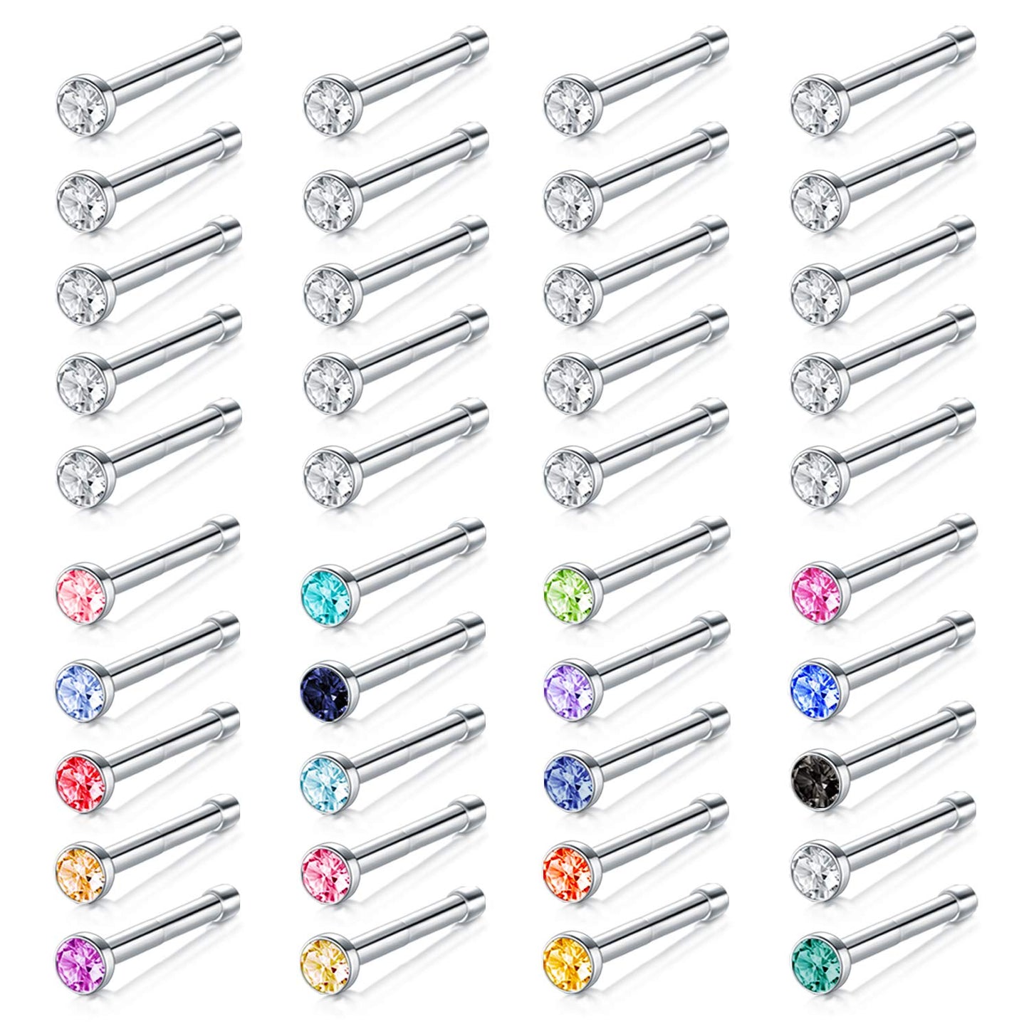 Zolure 20G 316L Stainless Steel Nose Pin Bone Studs Body Piercing Jewelry Set