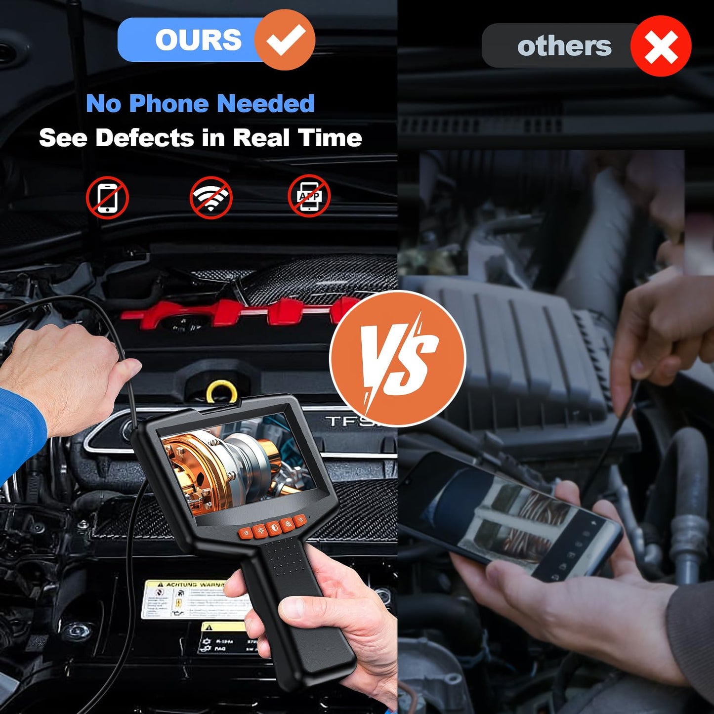 Endoscope Camera with Light: 4.3" Inspection Borescope Camera for Sewer - 16.4ft Waterproof Industrial Endoscope - Flexible Snake Bore Scope for Plumbing Automotive