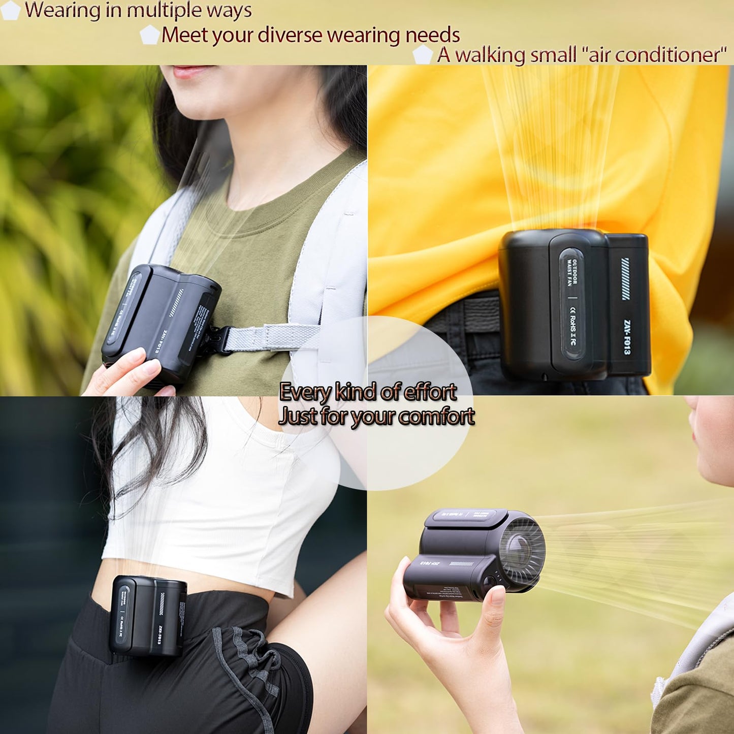Mini Waist Fan,Portable Fan,3 Speeds Strong Airflow Wearable Personal Clip Fans,Rechargeable Belt Clip Fans With Usb Port For Ou