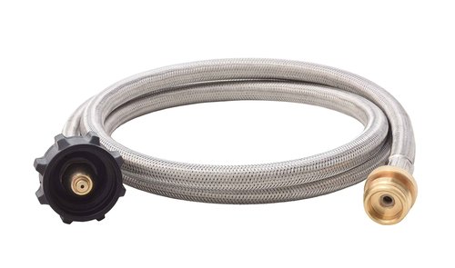 Flame King YSN03 3lb Steel Propane Tank Cylinder with Gauge and OPD Valves for Grills and BBQs & SS-QCC-1LB 5-FT Steel Braided Hose, 1 lb to 20 lb Adapter