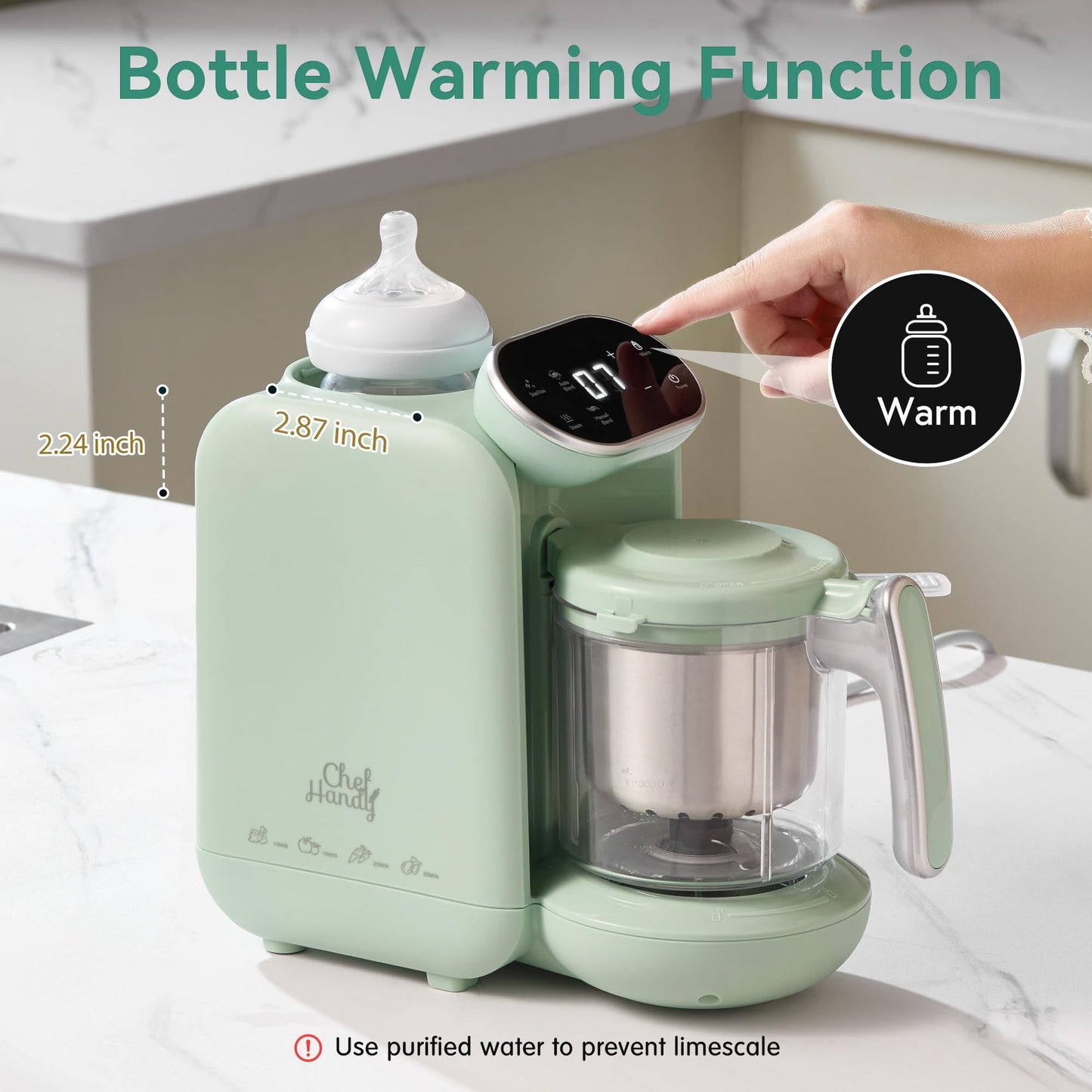 Chefhandy Baby Food Maker with Stainless Steel Steam Basket, One Step 5-in-1 Baby Food Processor Steamer Blender & Steam Cleaning, Auto Cooking, Puree & Baby Warmer with 6 Food Pouches, BPA-Free,Green