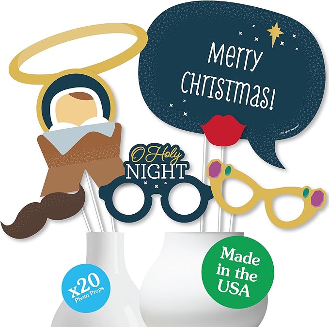 Big Dot of Happiness Holy Nativity - Manger Scene Religious Christmas Photo Booth Props Kit - 20 Count