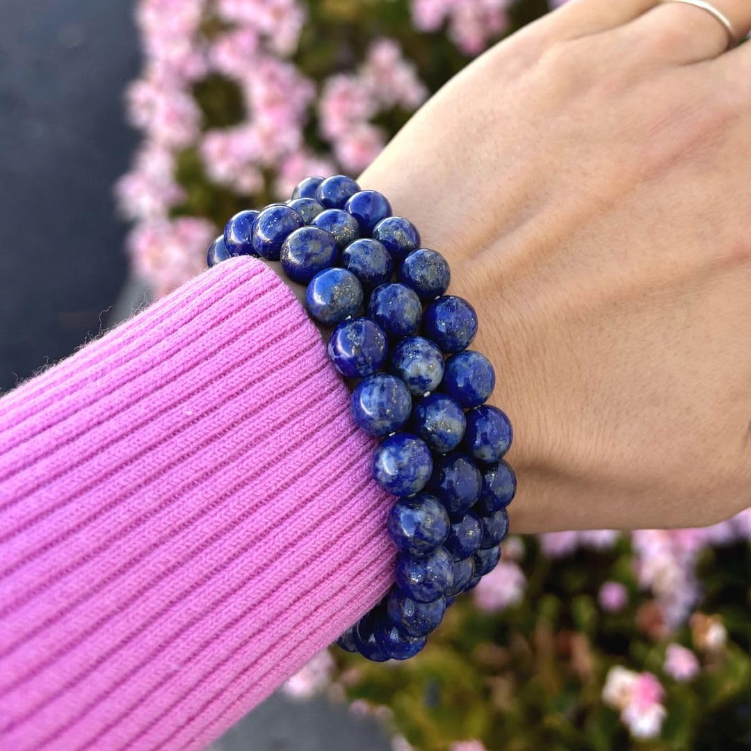Adabele 1pc Real Natural Blue Lapis Lazuli Gemstone Beaded Bracelet 8 inch Stretch Chakra Healing Crystal Stone Jewelry Women Mo