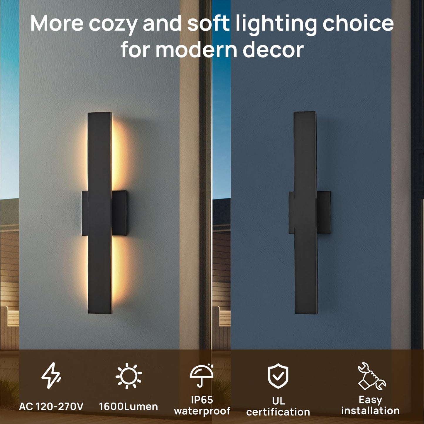 JOKAONOTL Upgraded 34in Black Long Modern LED Outdoor Wall Lights 3000K 4000K 5000K Dimmable Exterior Wall Sconce Outside Light fixtures for House Garage Front Door