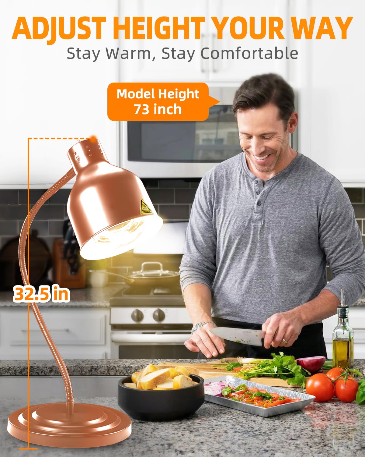 Food Heat Lamp: [Rapid-Heating Bulbs Included] [Steady Heating] Commercial Food Warmer Lamp, Electric Heat Lamp for Food Catering Food Warming Lamp for Buffet Parties (Painted Copper, 32" (1-Head))