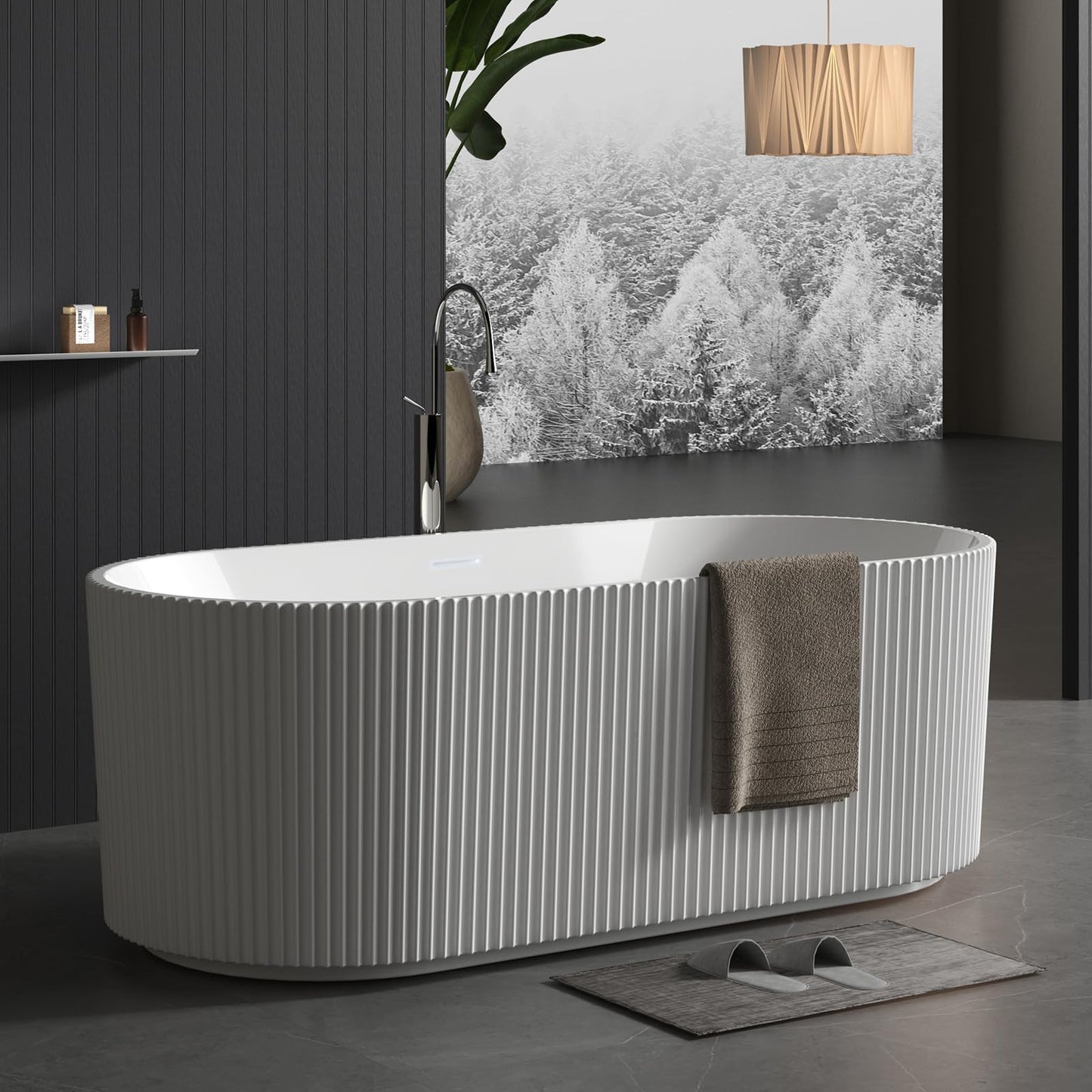 59 Inch Acrylic Freestanding Bathtub, Deep Soaking Tub with Non-Slip Base, cUPC Certified Free Standing Tub, Chrome Drain Bath Tub, Modern Tub for Bathrooms, White