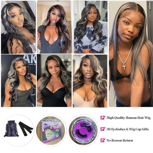 Habiliana Bundles Human Hair 18 20 22 Inch Body Wave P4/GREY Human Hair Bundles 11A Unprocessed Brazilian Virgin Quick Weave Hair Extensions for Black Women