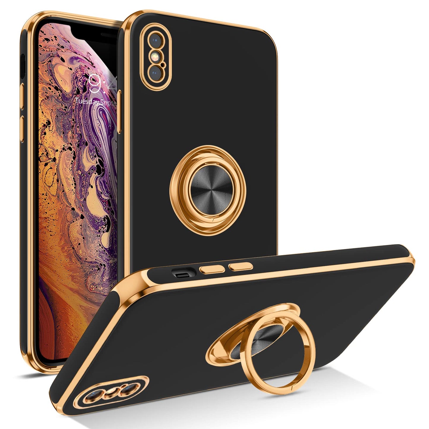 Bentoben For Iphone Xs Max Case, Phone Case Iphone Xsmax, Slim Fit Kickstand Ring Holder Design Shockproof Protection Soft Tpu B