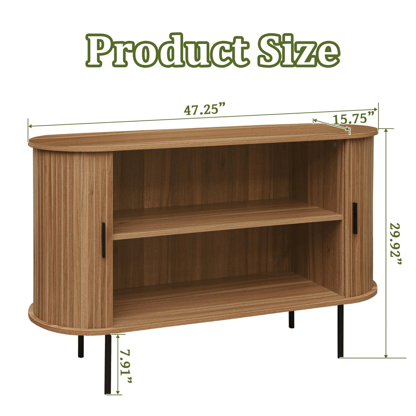 Janmer Home 47.2" Fluted Storage Cabinet with Sliding Tambour Doors, Mid Century Modern Buffet Sideboard with Storage, Oval Curved Accent Cabinet for Living Room Kitchen (Walnut)